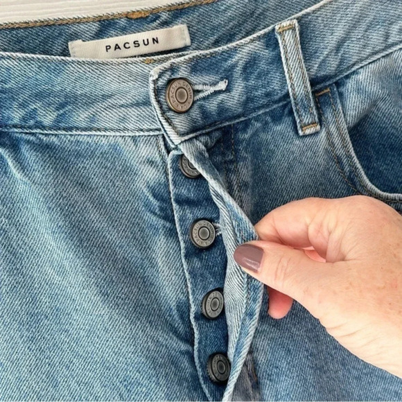 PacSun High‎ Rise Straight 29 blue button fly raw hem jeans - Picture 4 of 6